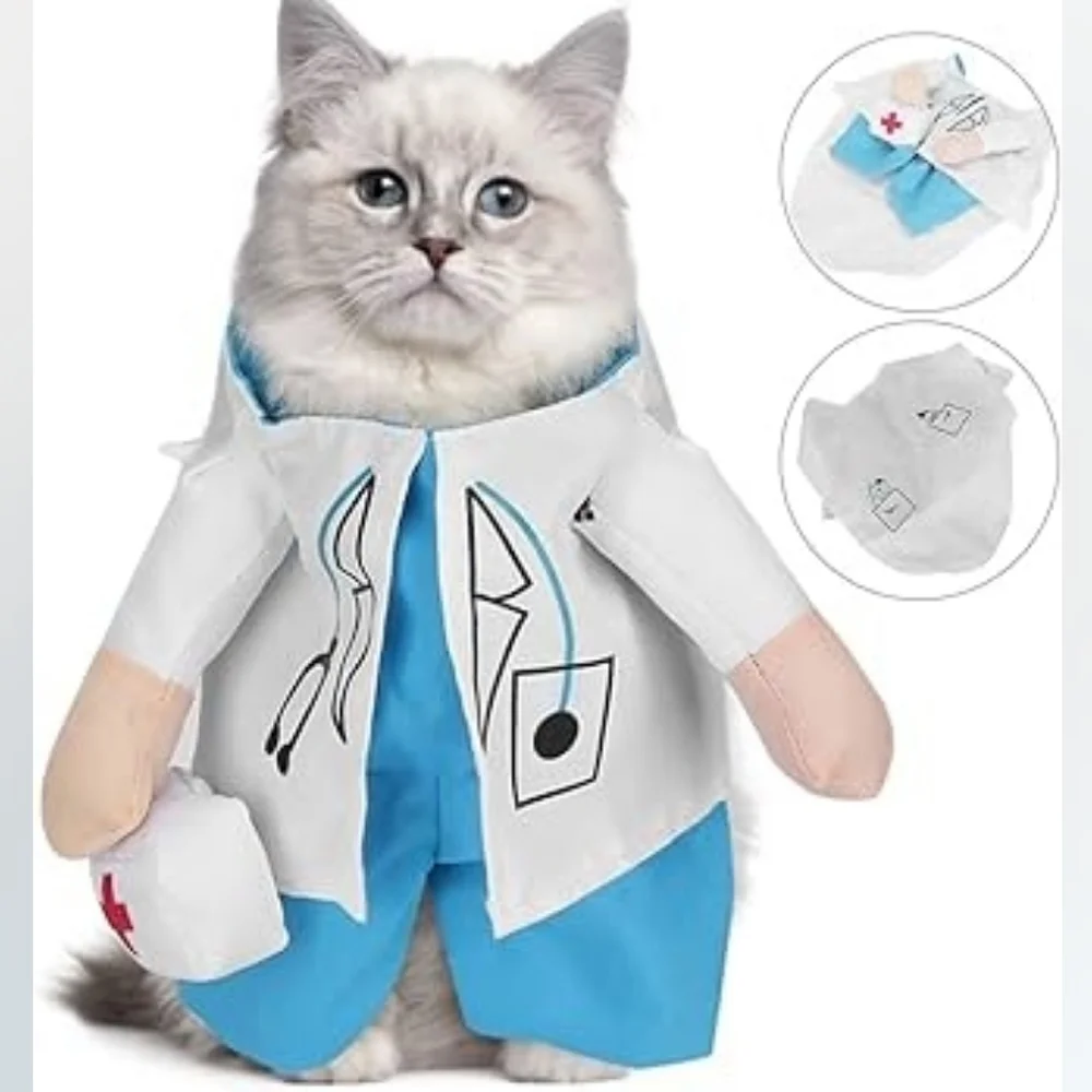 Medium - Vet Doctor Pet Costume for Cats/Dogs - White & Blue